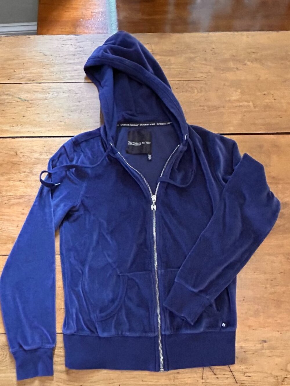 VS Angels blue velour hoodie size S, rhinestone back angel details #y2k